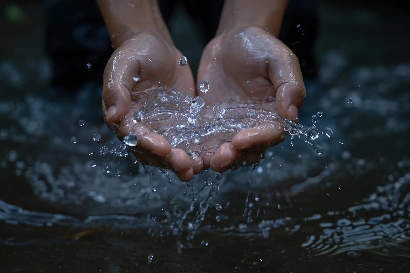 Mains recueillant de l'eau
